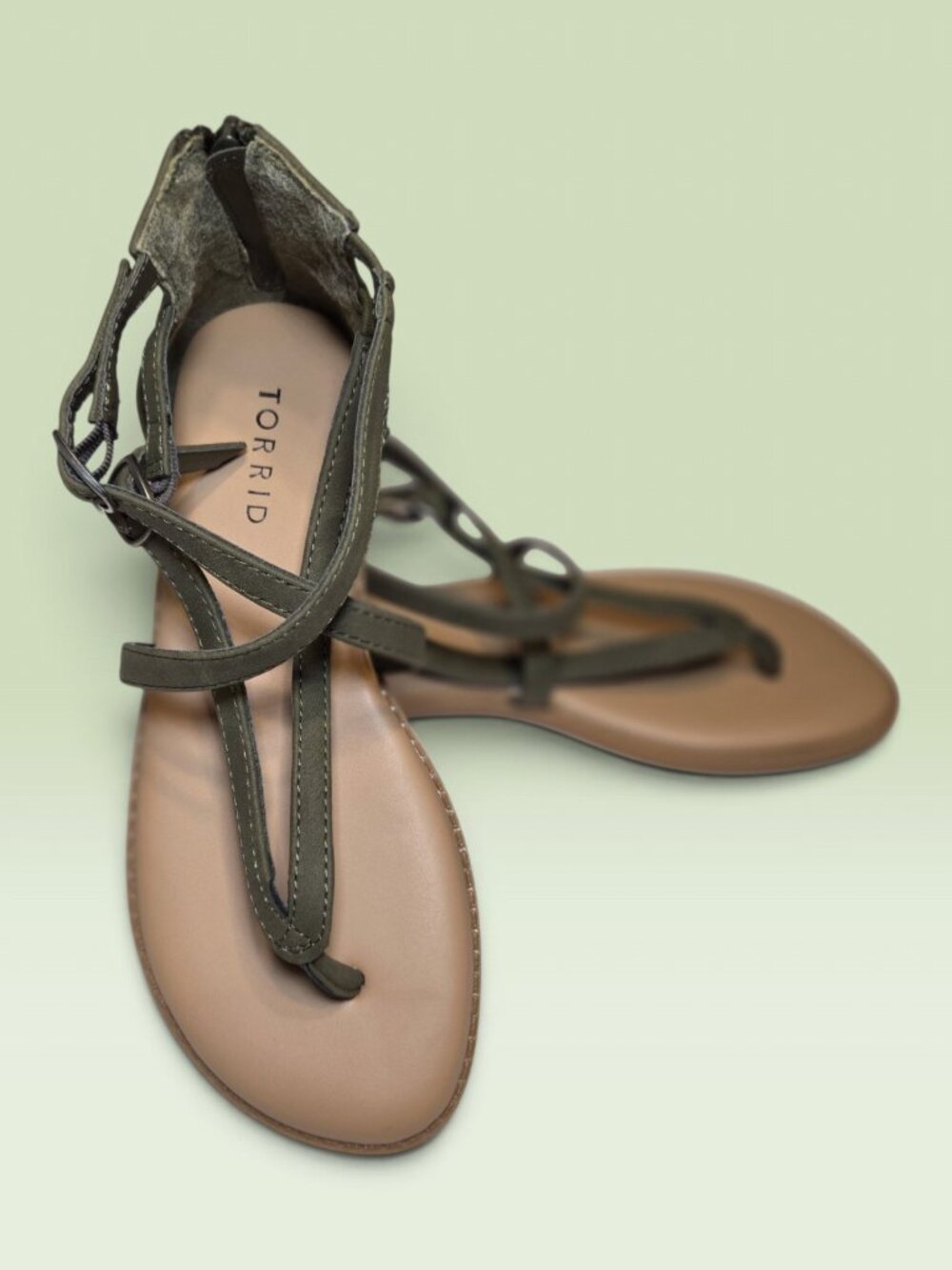 Torrid Olive Green Strappy Gladiator Sandals Flat Size 6 WW Extra Wide